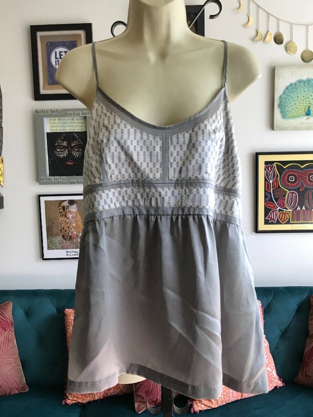 PROENZA SCHOULER for Target size XL Pewter Gray & Beige Silk Charmeuse Camisole